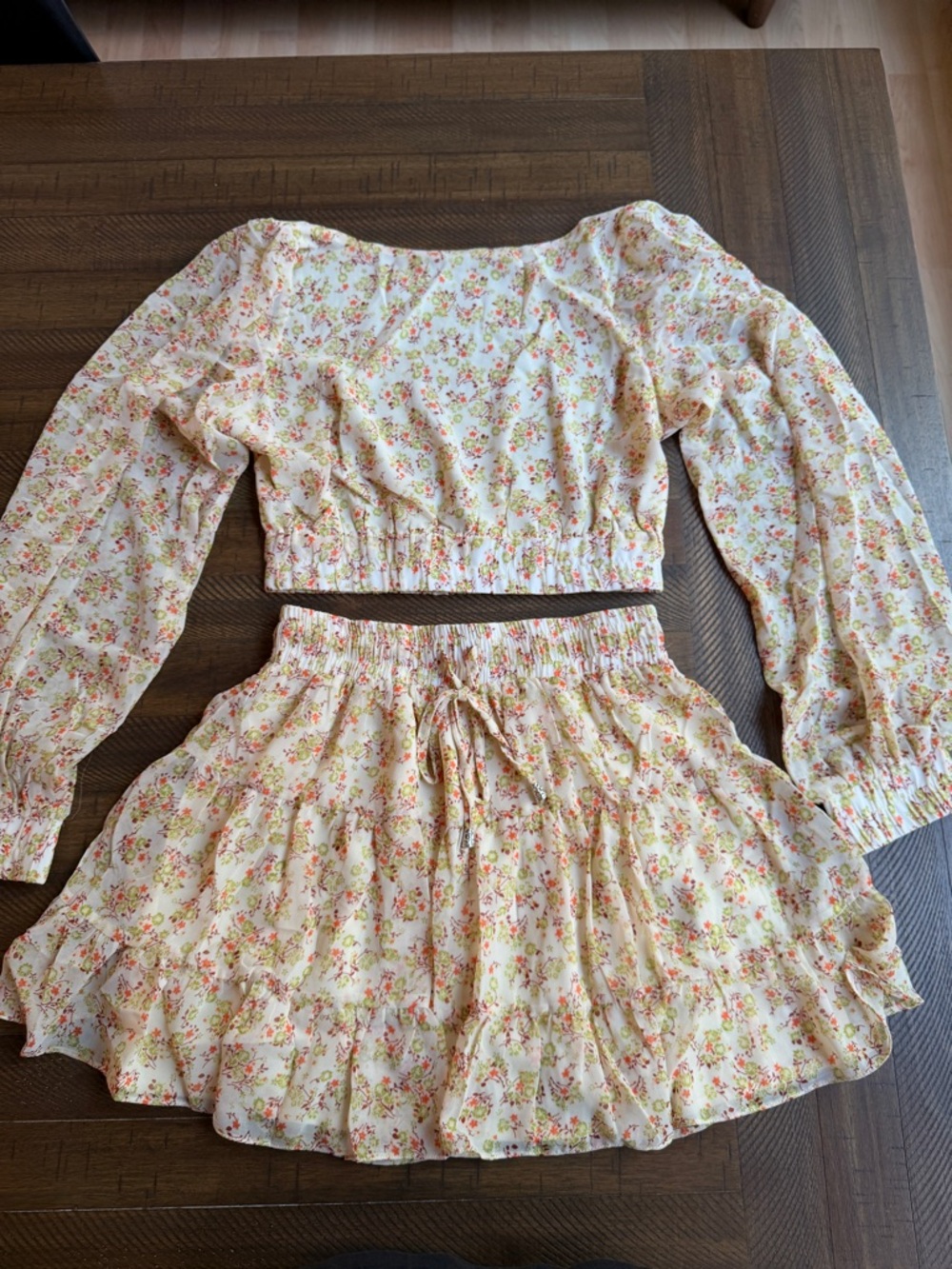 Floral Cottagecore Two Piece Set Crop Top & Ruffle Skirt Romantic Coquette M